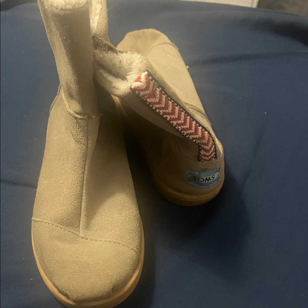 TOMS Beige Suede Boots with Patterned Trim